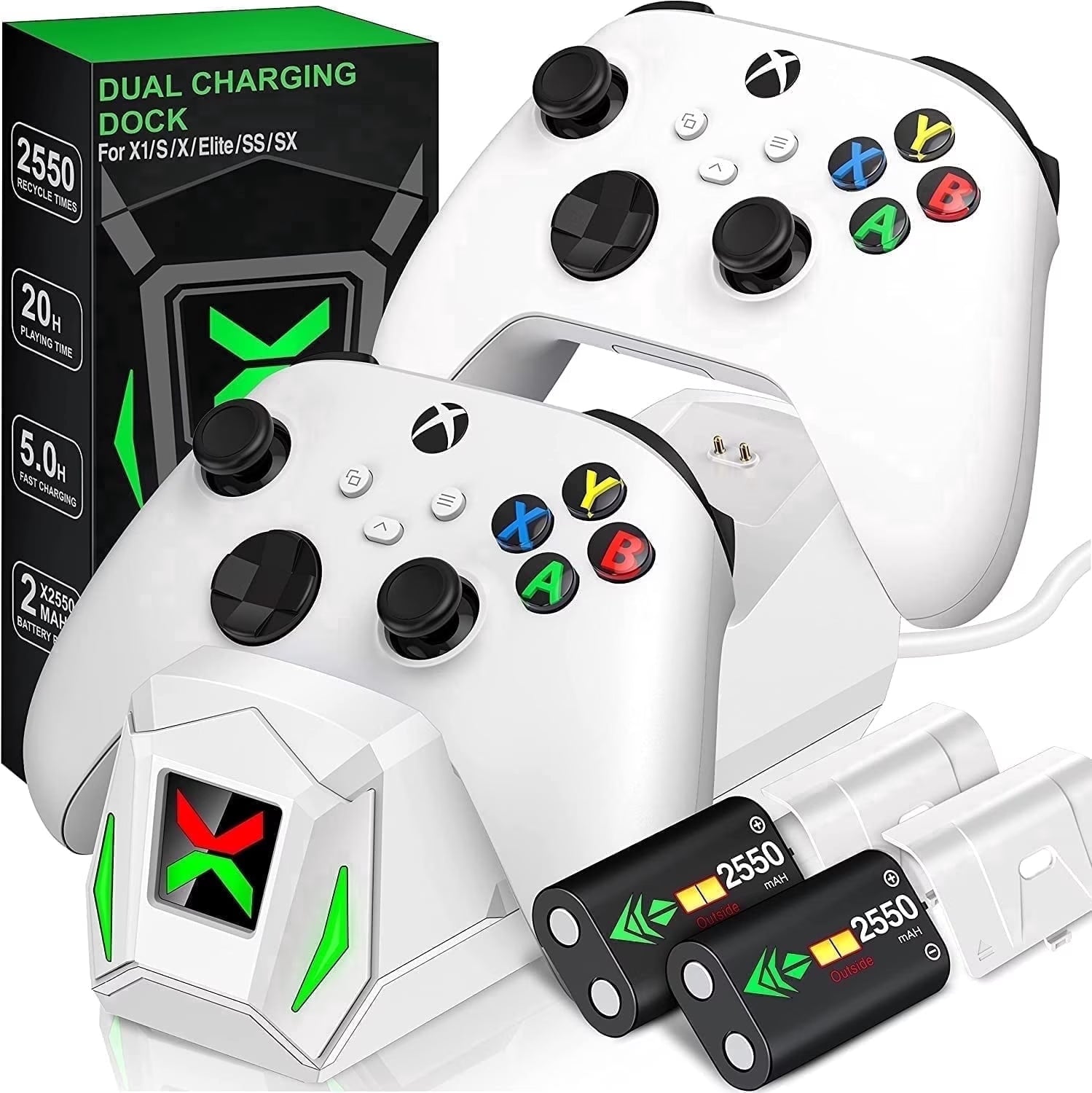 Dual Controller Charging Station with 2 Pack 5520Mwh Rechargeable Battery Packs Compatible with Xbox Series X|S Xbox One Xbox Elite Controller