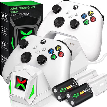 Dual Controller Charging Station with 2 Pack 5520Mwh Rechargeable Battery Packs Compatible with Xbox Series X|S Xbox One Xbox Elite Controller
