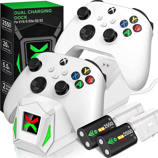 Dual Controller Charging Station with 2 Pack 5520Mwh Rechargeable Battery Packs Compatible with Xbox Series X|S Xbox One Xbox Elite Controller