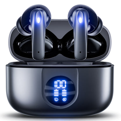 P91 Wireless Earbuds, Bluetooth Headphones V5.4 Stereo Ear Buds with Noise Cancelling Mics, 60H Playback Mini Case with Dual LED Display, IP7 Waterproof In-Ear Earphones for Android Ios