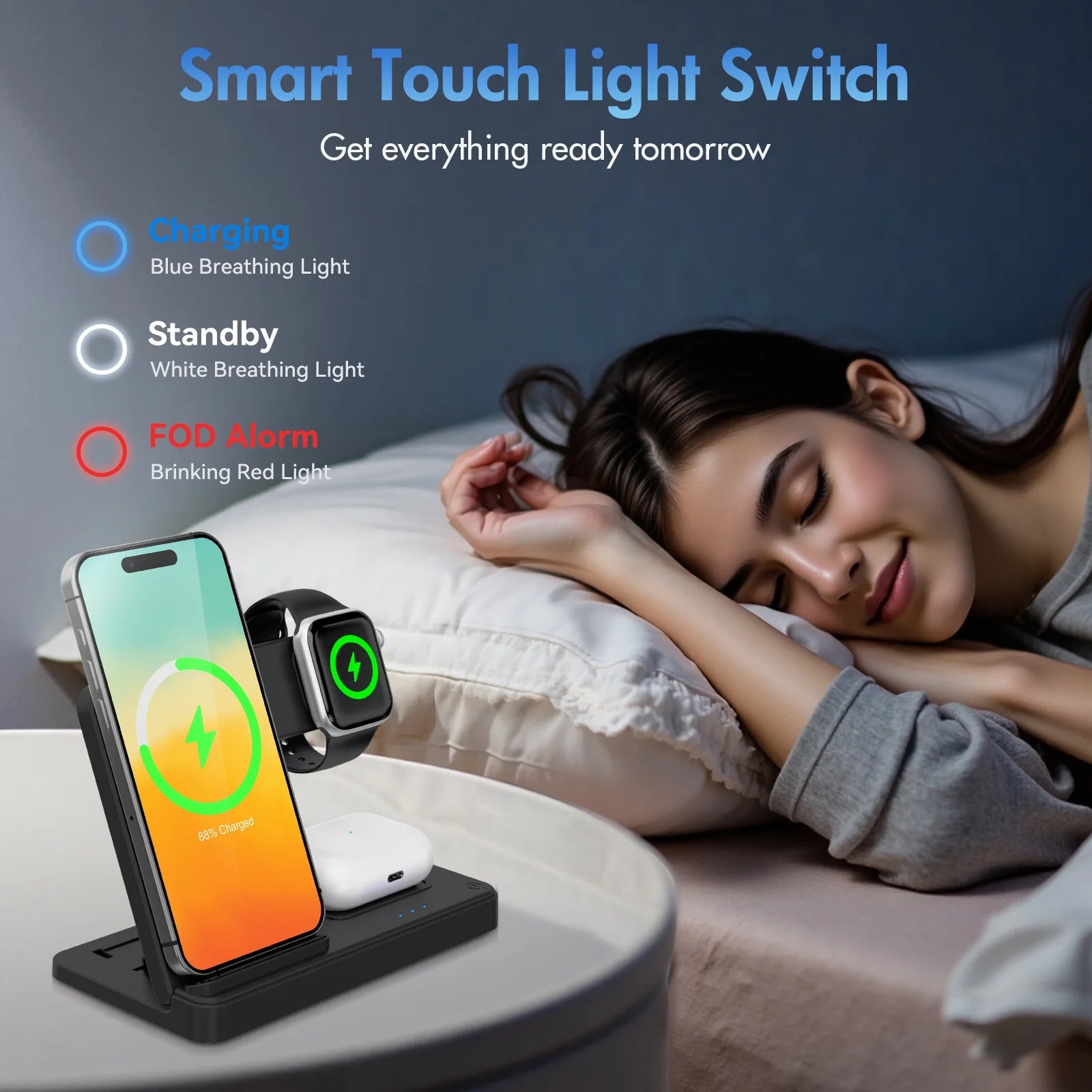 Wireless Charger for Iphone,3 in 1 Wireless Charging Station for Iphone 17 16 15 14 13 12 11 Pro Max plus XS XR X 8,For Iwatch 9 8 7 6 5 4 3 2 Se,For Airpods 3 2 Pro,Purple,No Adapter