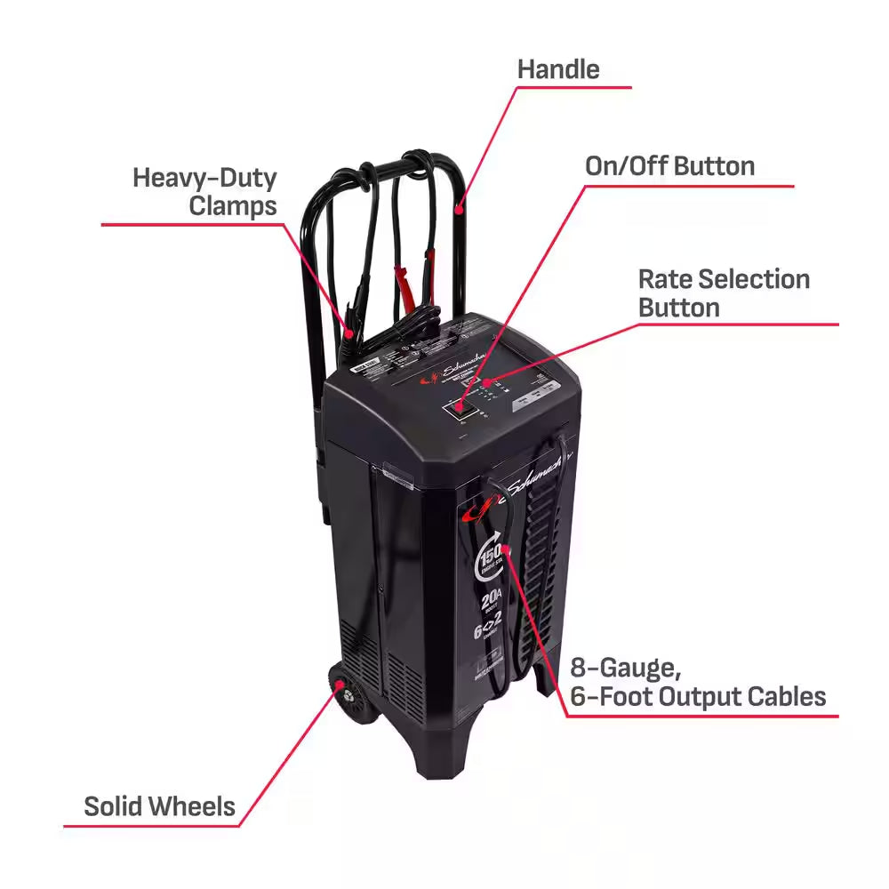 Wheeled Automatic 6A Car Battery Charger/200A Engine Start, Maintainer, 40A Boost, 6V/12V Sport, Auto, Marine Batteries