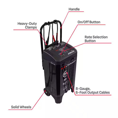 Wheeled Automatic 6A Car Battery Charger/200A Engine Start, Maintainer, 40A Boost, 6V/12V Sport, Auto, Marine Batteries