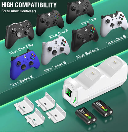 Dual Controller Charging Station with 2 Pack 5520Mwh Rechargeable Battery Packs Compatible with Xbox Series X|S Xbox One Xbox Elite Controller