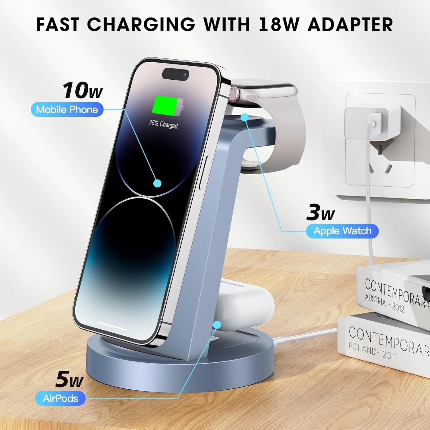 18W Wireless Charger for Iphone - 3 in 1 Charging Station Compatible with Iphone 17/16E/16/15/14/13/12 Pro Max, for Iwatch & Air Pods 4 3 Pro, Black