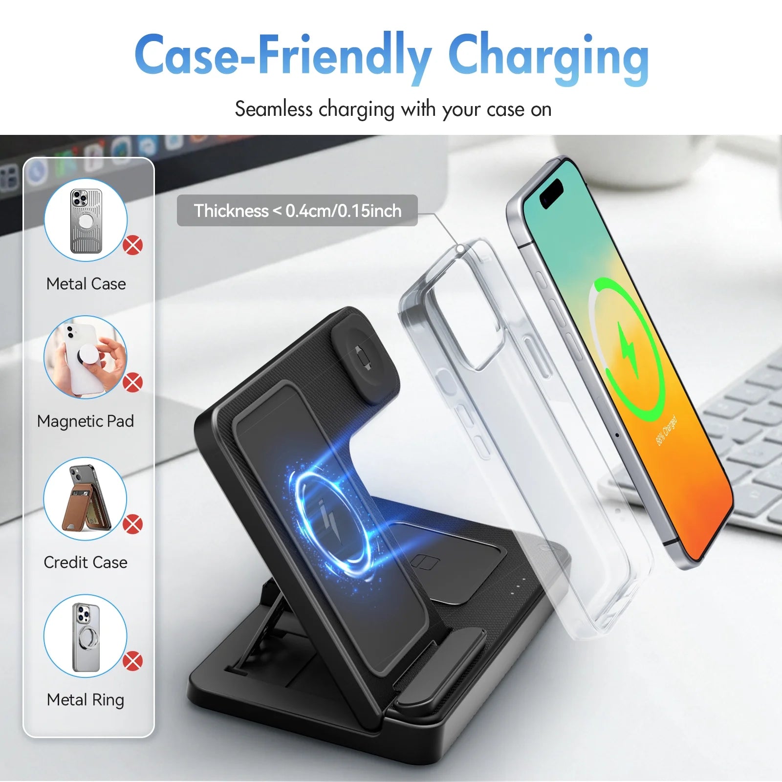 Wireless Charger for Iphone,3 in 1 Wireless Charging Station for Iphone 17 16 15 14 13 12 11 Pro Max plus XS XR X 8,For Iwatch 9 8 7 6 5 4 3 2 Se,For Airpods 3 2 Pro,Purple,No Adapter