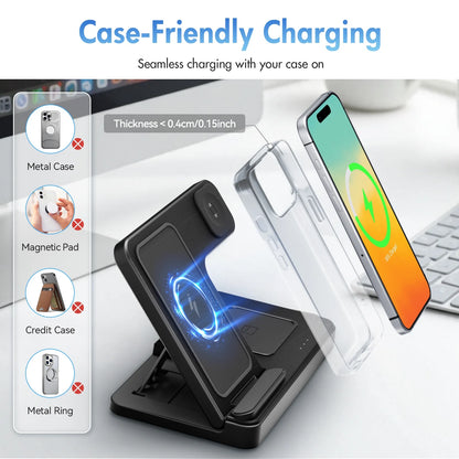Wireless Charger for Iphone,3 in 1 Wireless Charging Station for Iphone 17 16 15 14 13 12 11 Pro Max plus XS XR X 8,For Iwatch 9 8 7 6 5 4 3 2 Se,For Airpods 3 2 Pro,Purple,No Adapter