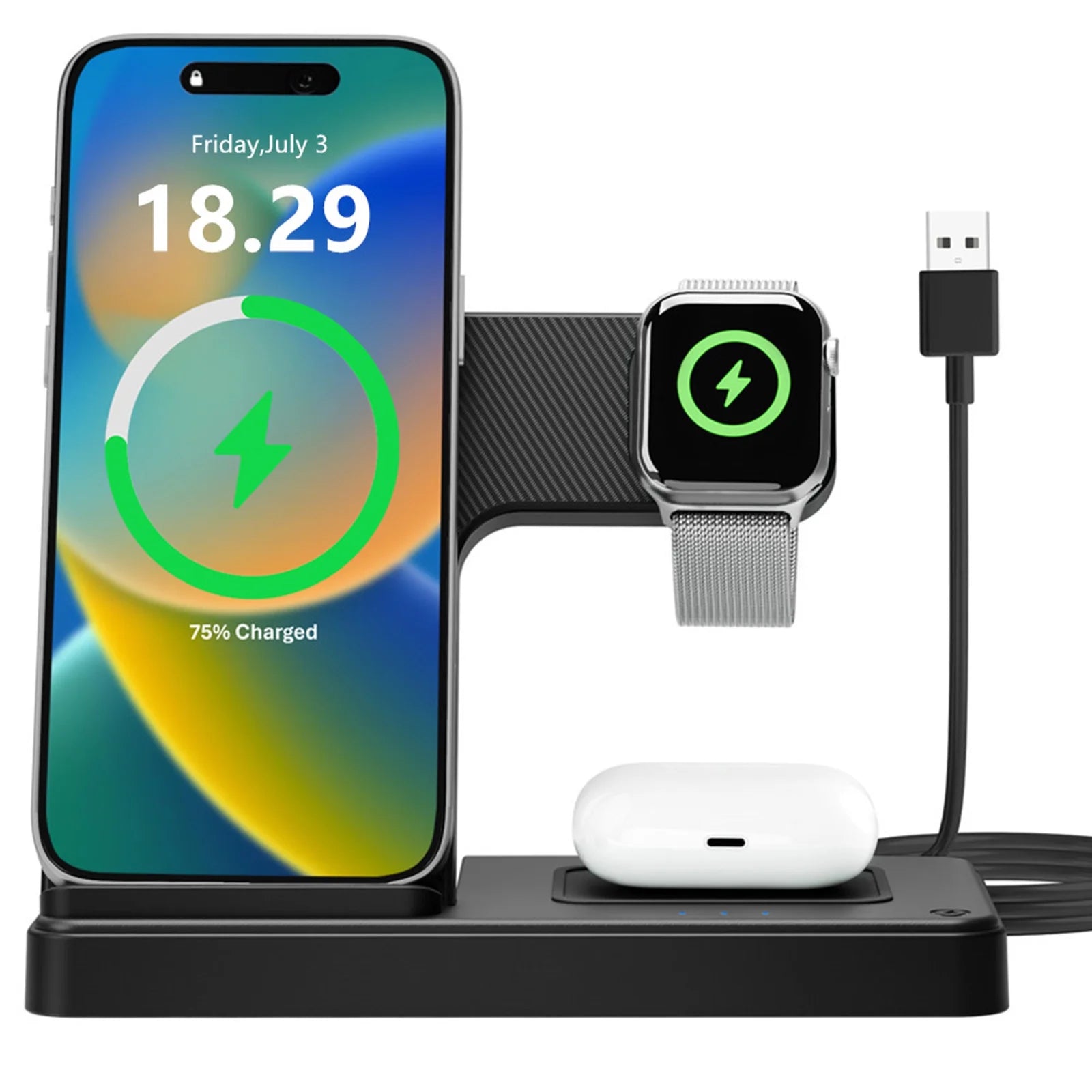 Wireless Charger for Iphone,3 in 1 Wireless Charging Station for Iphone 17 16 15 14 13 12 11 Pro Max plus XS XR X 8,For Iwatch 9 8 7 6 5 4 3 2 Se,For Airpods 3 2 Pro,Purple,No Adapter