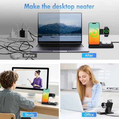 Wireless Charger for Iphone,3 in 1 Wireless Charging Station for Iphone 17 16 15 14 13 12 11 Pro Max plus XS XR X 8,For Iwatch 9 8 7 6 5 4 3 2 Se,For Airpods 3 2 Pro,Purple,No Adapter